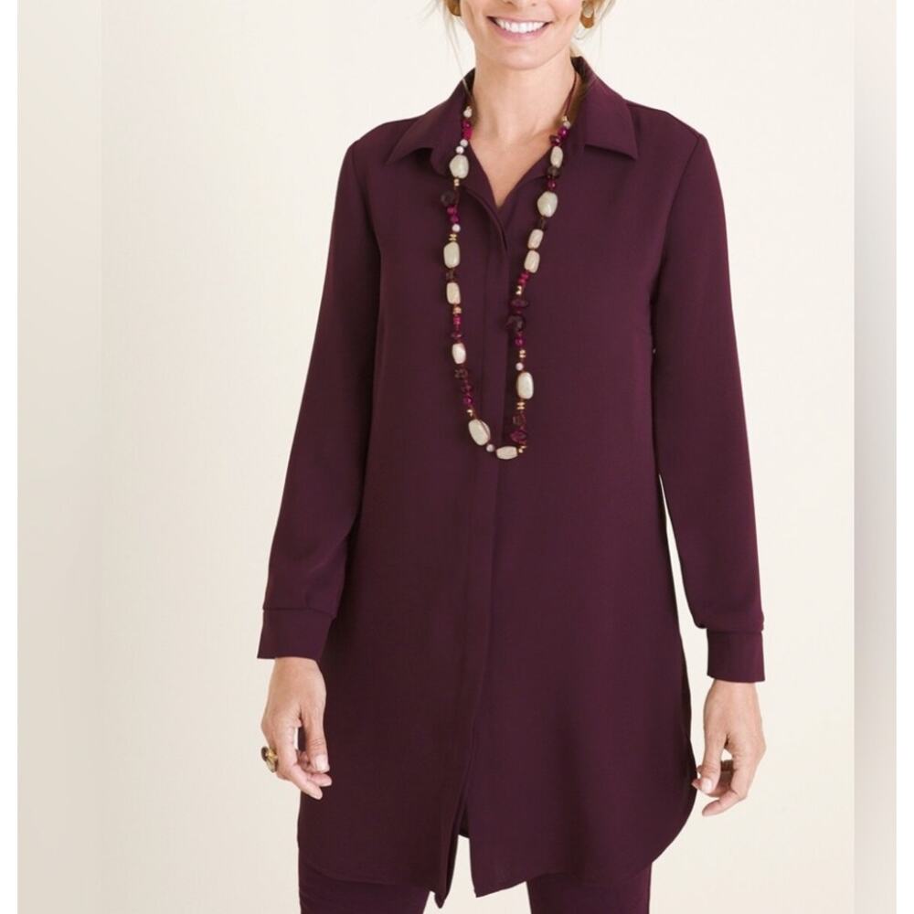 CHICO’S Pleat-Back Tunic in Burgundy Size 0
